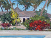 Original Signed Oil Painting of a House with Pool + Palm Trees by William Ternes