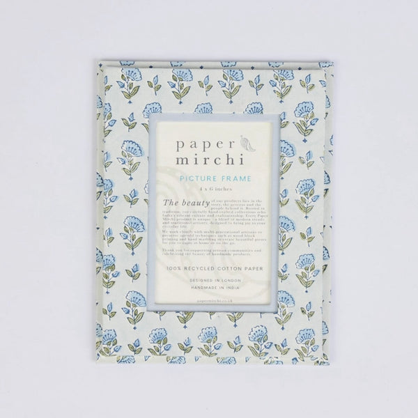 Block Printed Picture Frame - Ditsy Floral Blue Stone