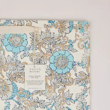 Hand Block Printed Gift Bag - Wild Rose Blue Opal