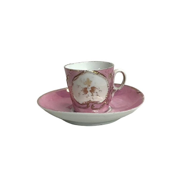 Vintage Pink & White Demi-Tasse Cup & Saucer