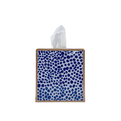 Shagreen Enameled Tissue Box Cover in Blue & White