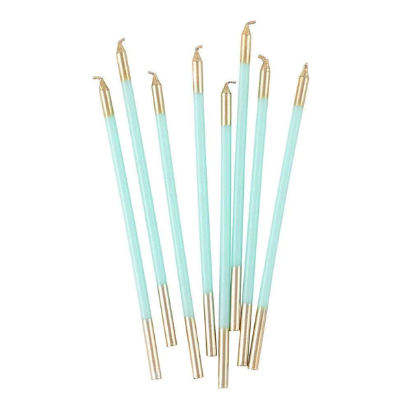 Slim Birthday Candles in Robin’s Egg/Gold