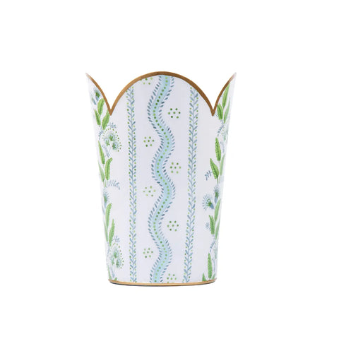 Emma Stripe Enameled Tulip Wastebasket in Blue & Green