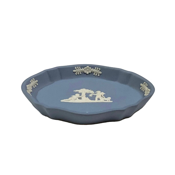 Vintage Wedgewood Blue Jasperware Oval Trinket Dish