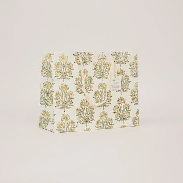 Hand Block Printed Large Gift Bag - Buttercream