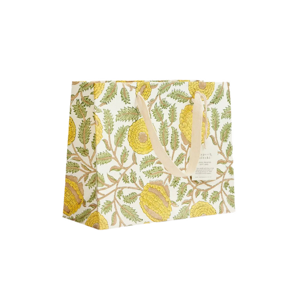 Hand Block Printed Gift Bags - Marigold Glitz Sunshine