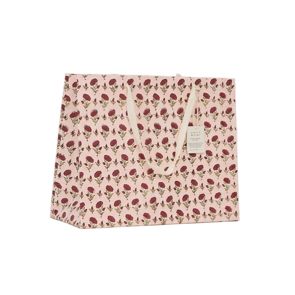 Hand Block Printed Large Gift Bag - Scarlet Refresh