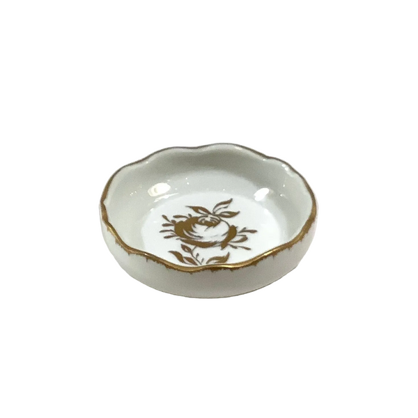 Vintage Birks French White & Gold Rose Round Dish