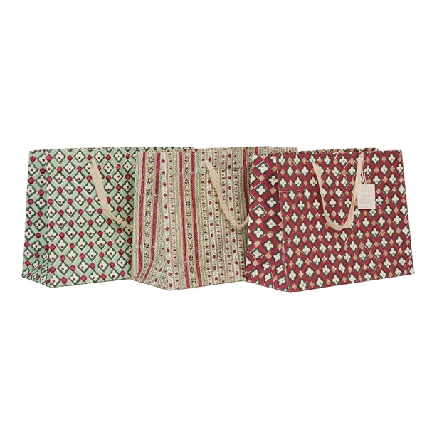 Hand Block Printed Large Gift Bag - Traditional Christmas