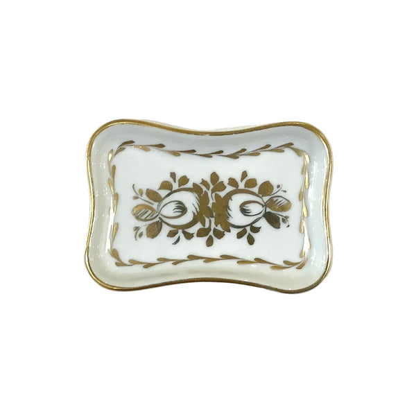Vintage French White & Gold Floral Rectangular Dish