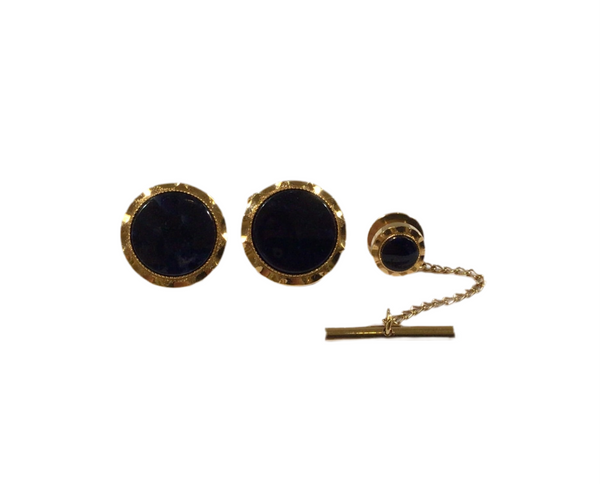 Vintage Gold & Black Stones Cufflinks