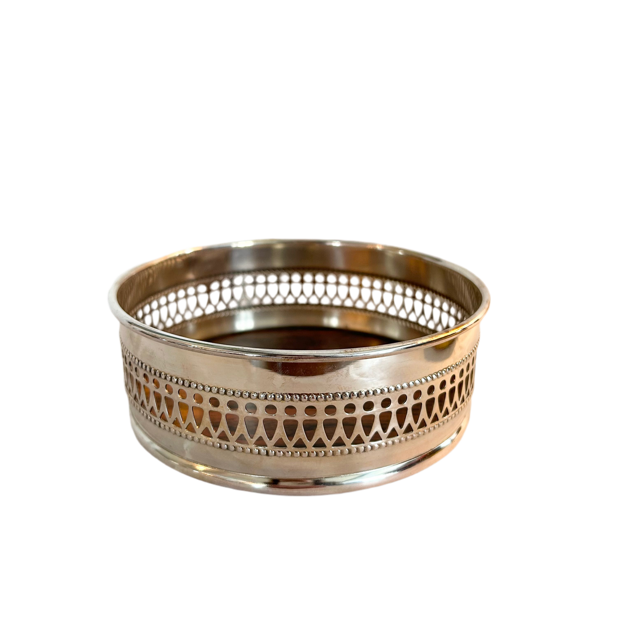 Vintage Silver Wine Coaster Lined