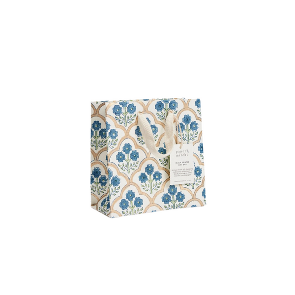 Hand Block Printed Gift Bags - Trellis Indigo