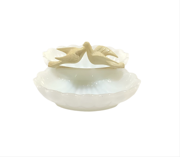 Vintage Milk Glass Double Scalloped Bowl