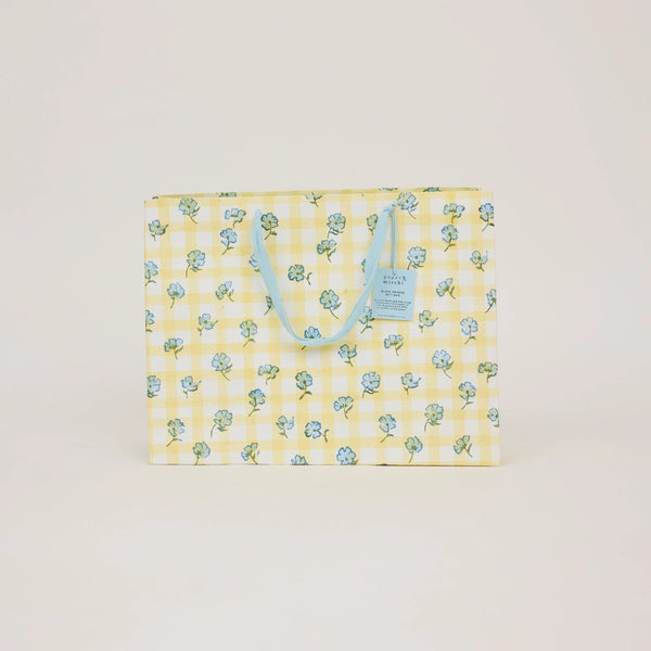Hand Block Printed Gift Bags - Gingham Alaska