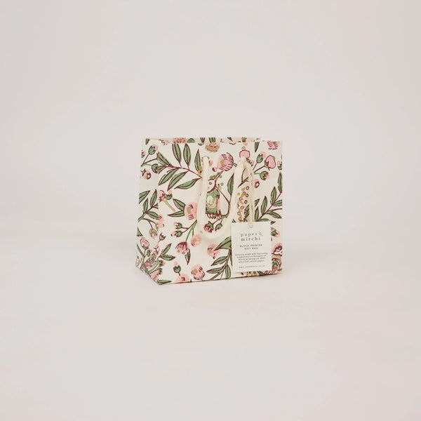 Hand Block Printed Gift Bags - Song Birds Blush