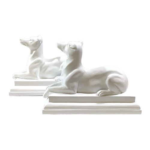 Vintage White Greyhound Dog Statue - Pair