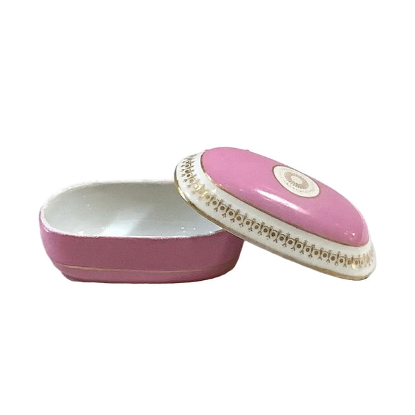 Vintage Porcelain Pink, White & Gold Lidded Trinket Box (As Found)