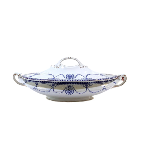 Vintage William Adams Medallion Blue & White Porcelain Covered Casserole Dish