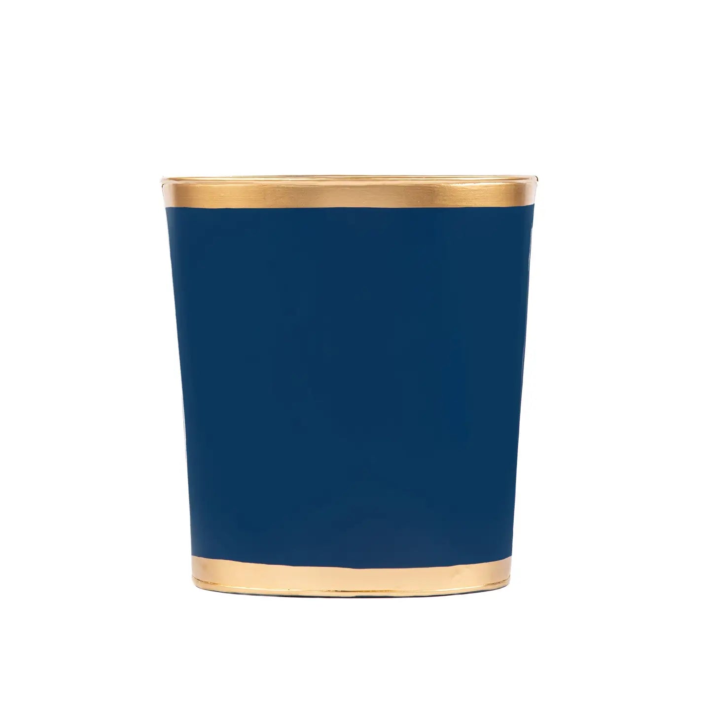 Oval Handpainted Metal Wastebasket - Indigo Blue
