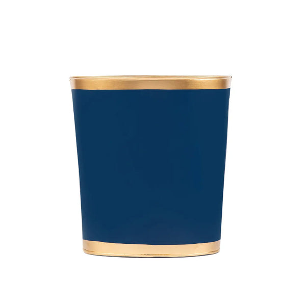 Oval Handpainted Metal Wastebasket - Indigo Blue