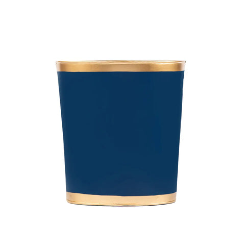 Oval Handpainted Metal Wastebasket - Indigo Blue