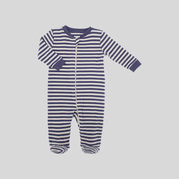 Organic Cotton Grey Stripes Front Zip Footed Sleeper