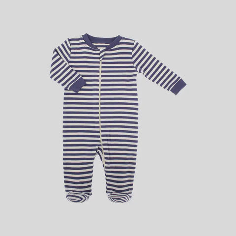 Organic Cotton Grey Stripes Front Zip Footed Sleeper