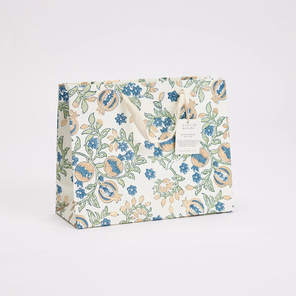 Hand Block Printed Gift Bags - Pomegranate Indigo