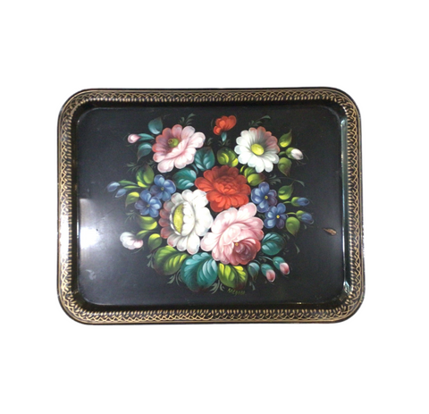 Vintage Floral Black Tray