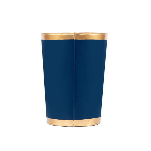 Oval Handpainted Metal Wastebasket - Indigo Blue