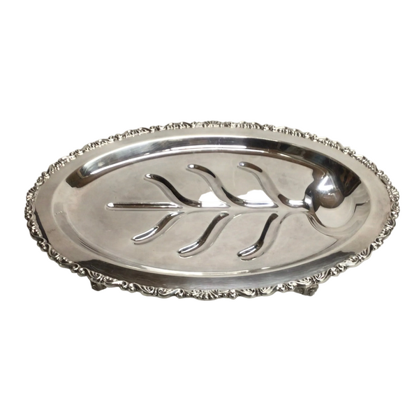 Vintage Oval Footed Silver Meat Platter