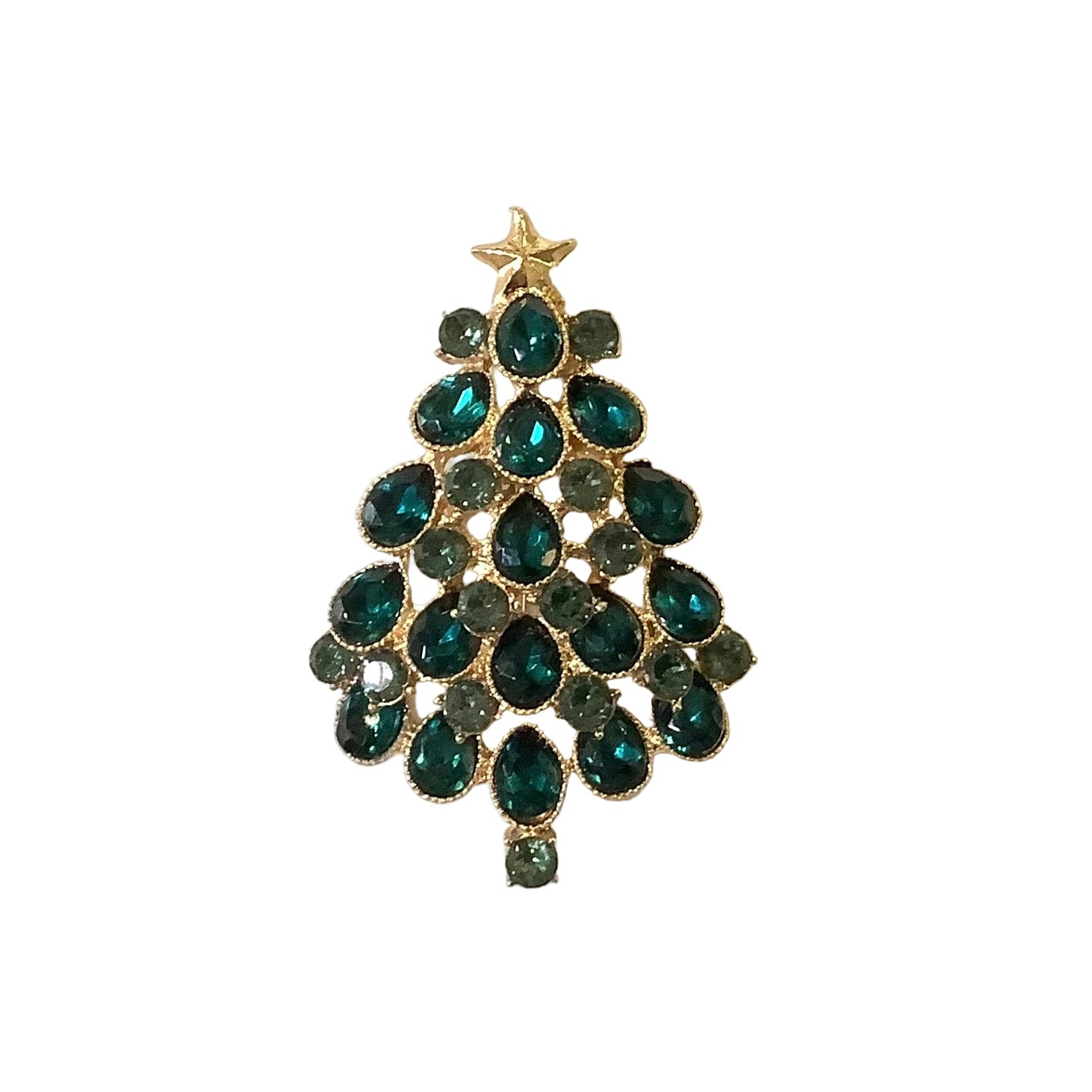 Vintage Green Rhinestone Christmas Tree Brooch