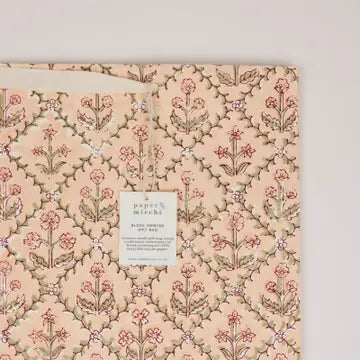Hand Block Printed Gift Bag - Floral Lattice Terracotta