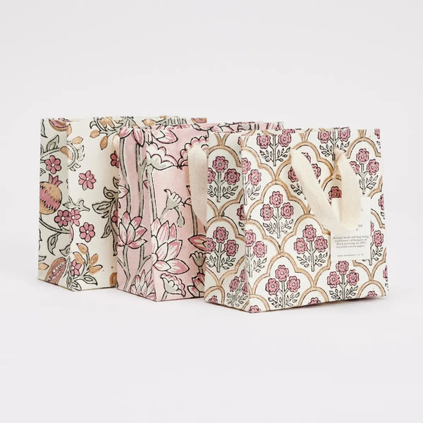 Hand Block Printed Small Gift Bag - Pink Earth