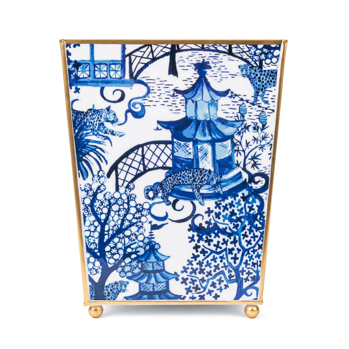 Garden Party Enameled Square Wastebasket in Blue & White