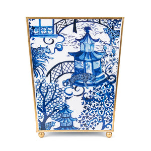 Garden Party Enameled Square Wastebasket in Blue & White