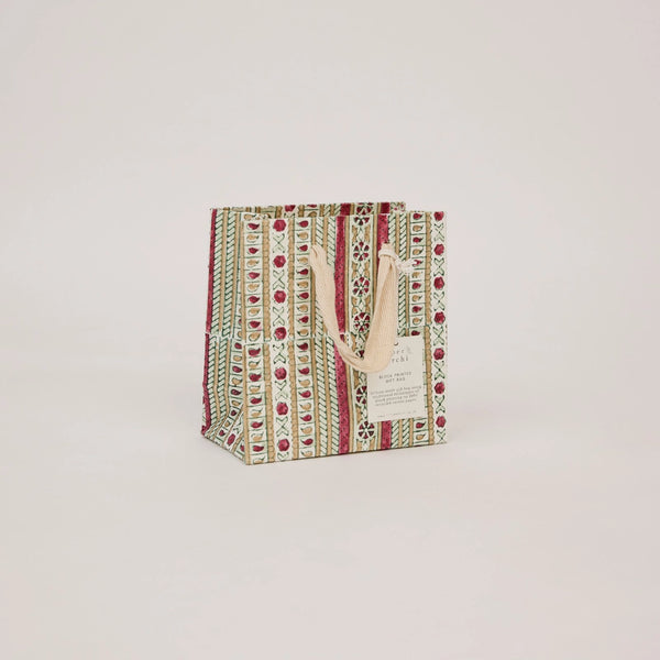 Hand Block Printed Small Gift Bag - Traditional Christmas