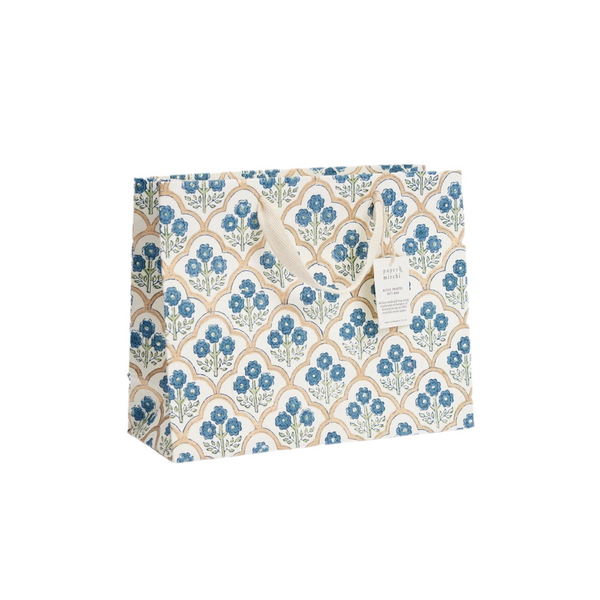 Hand Block Printed Gift Bags - Trellis Indigo
