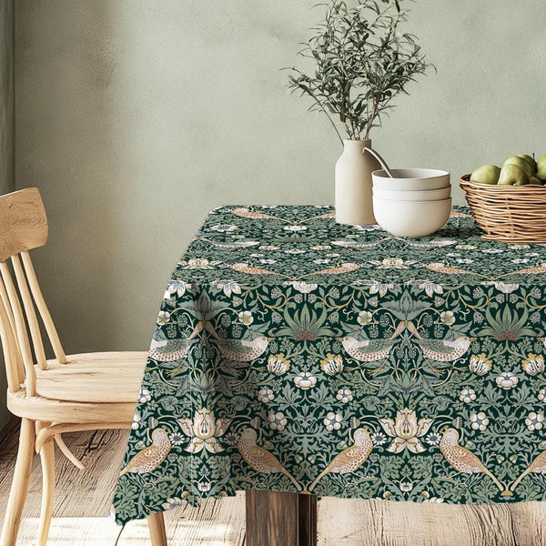 William Morris Strawberry Thief Linen Tablecloth - Green