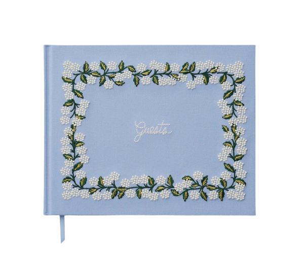Hydrangea Embroidered Fabric Guest Book
