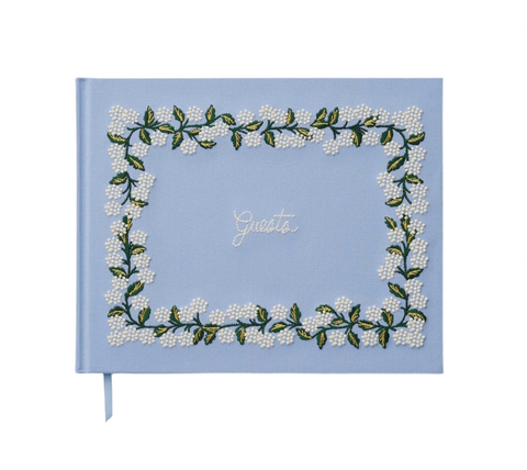 Hydrangea Embroidered Fabric Guest Book