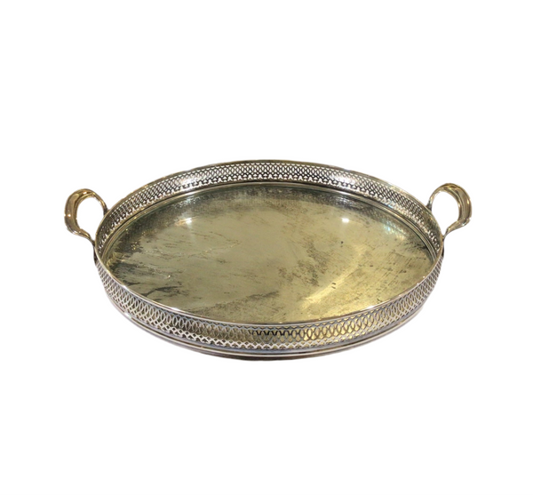 Vintage Silver Handled Round Tray