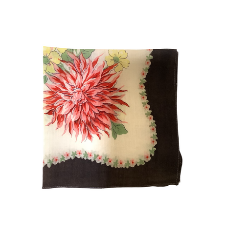 Vintage Red, Yellow Floral Hankie with Black Edging