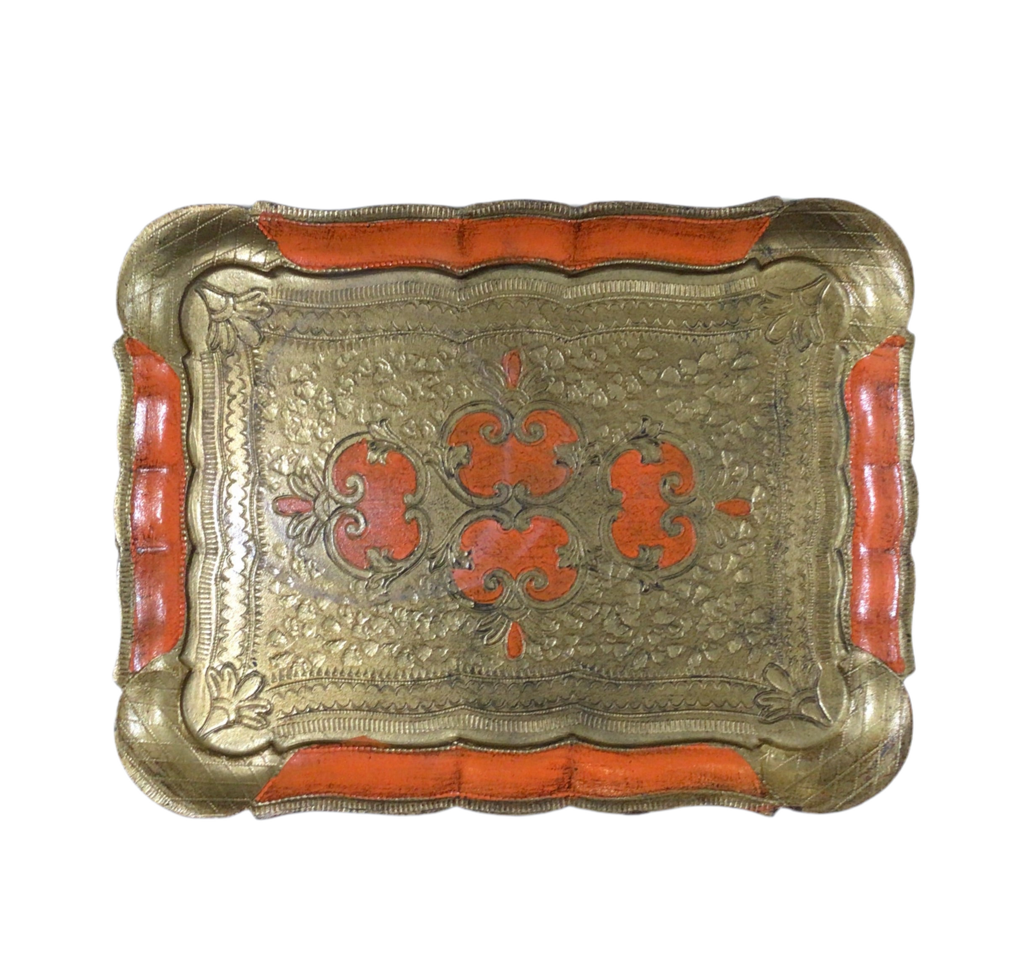 Vintage Orange & Gold Florentine Tray