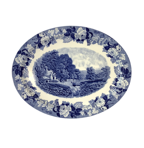 Vintage “Enoch Woods English Scenery” Wood & Sons Blue & White Oval Platter