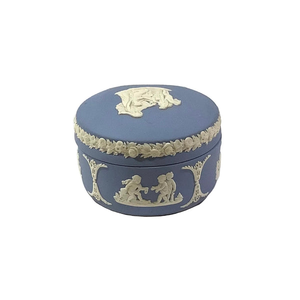 Vintage Wedgewood Blue Jasperware Lidded Trinket Box