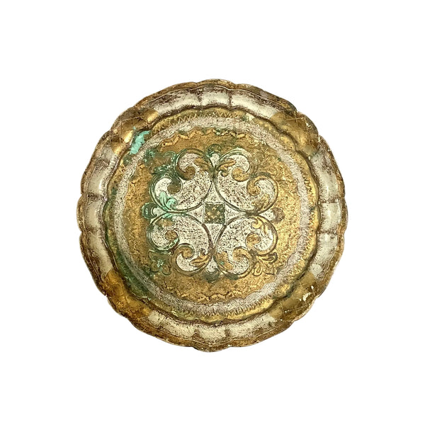 Vintage Florentine Gold & Ivory Round Tray-