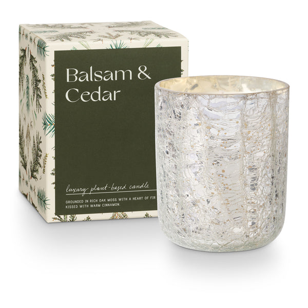 Illume Small Boxed Crackle Glass Candle - Balsam & Cedar