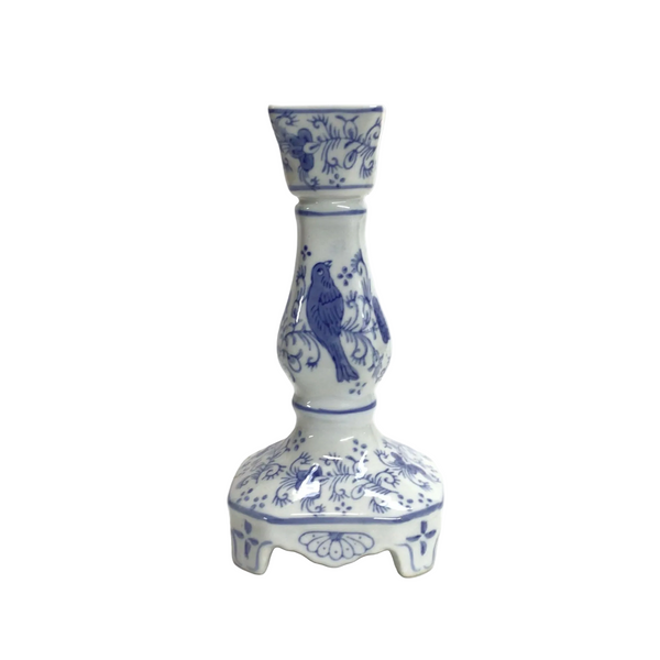 Vintage Blue & White Bird Candlesticks Pair